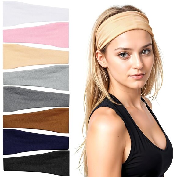 Women Headbands 8 Pack Polyester Wide Stretchy Sport Yoga Workout Accessories - Picture 1 of 7